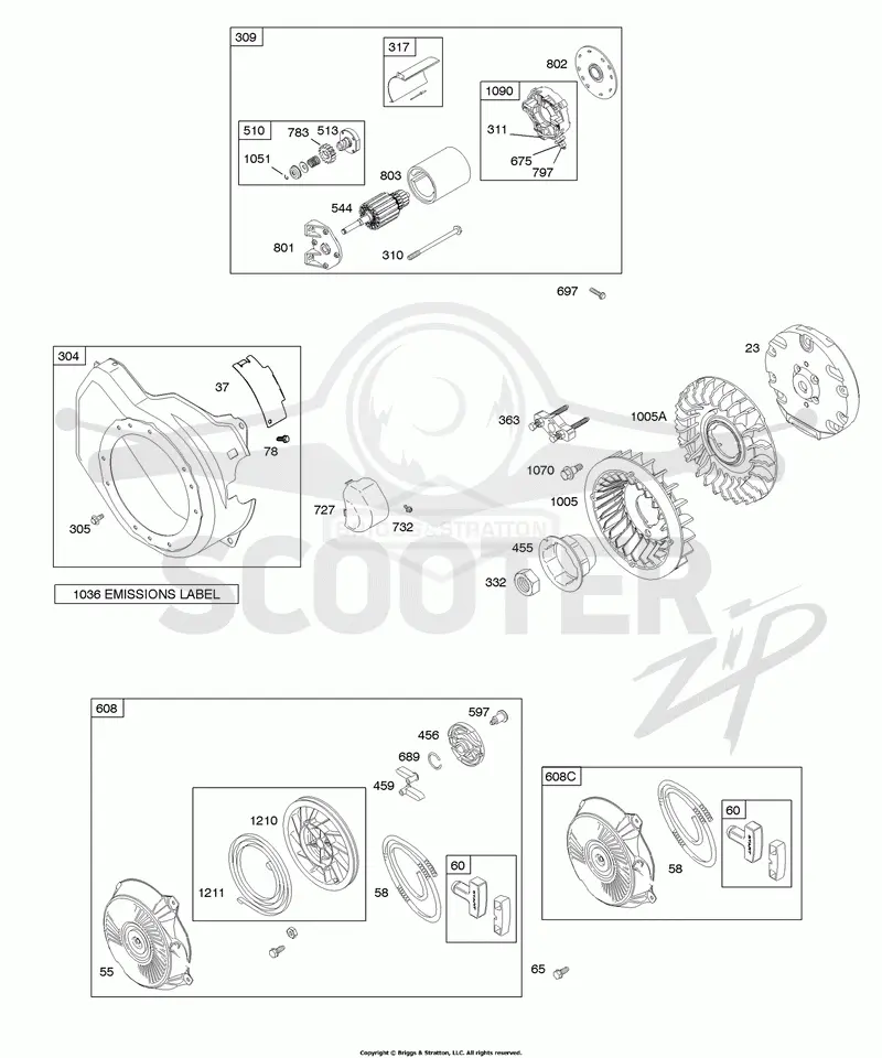 Blower Housing, Electric Starter, Flywheel, Rewind Starter