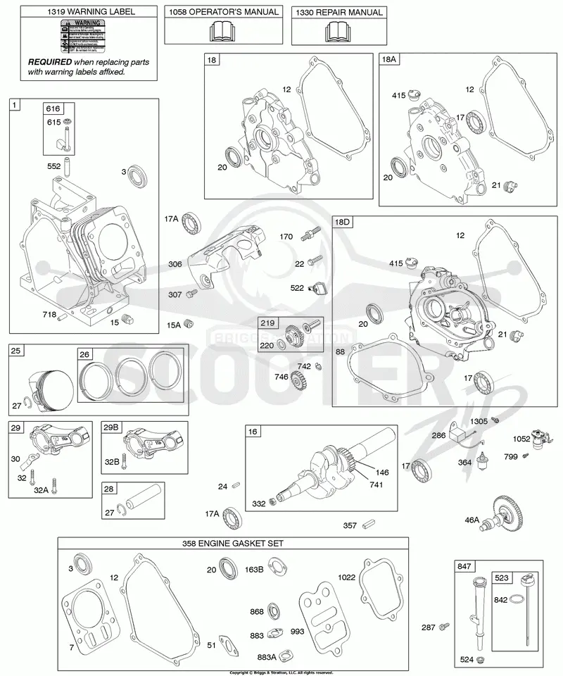 Camshaft, Crankcase Cover, Crankshaft, Cylinder, Lubrication, Piston Group