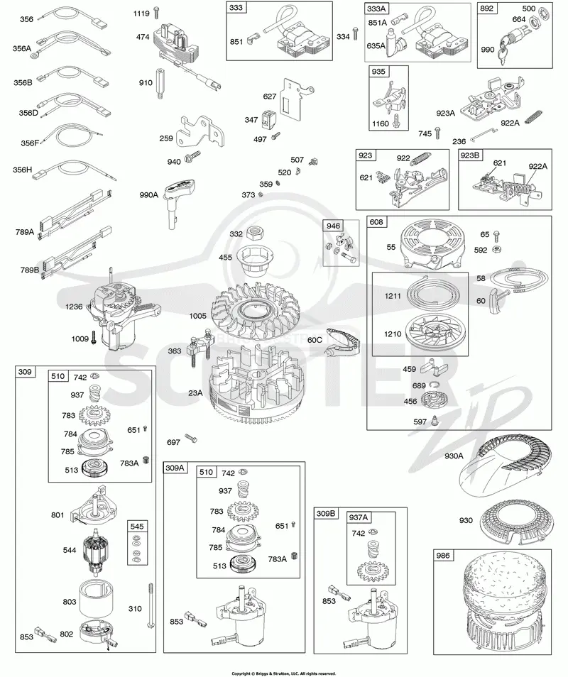 Alternator, Electric Starter, Electrical, Flywheel, Flywheel Brake, Ignition, Rewind Starter