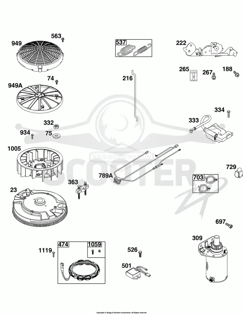 Flywheel, Controls, Wire Harness, Alternator, Starter