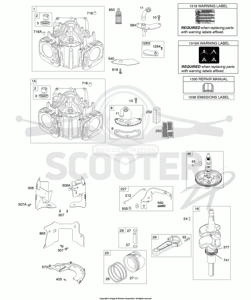 Cylinder, Crankshaft, Camshaft, Air Guides