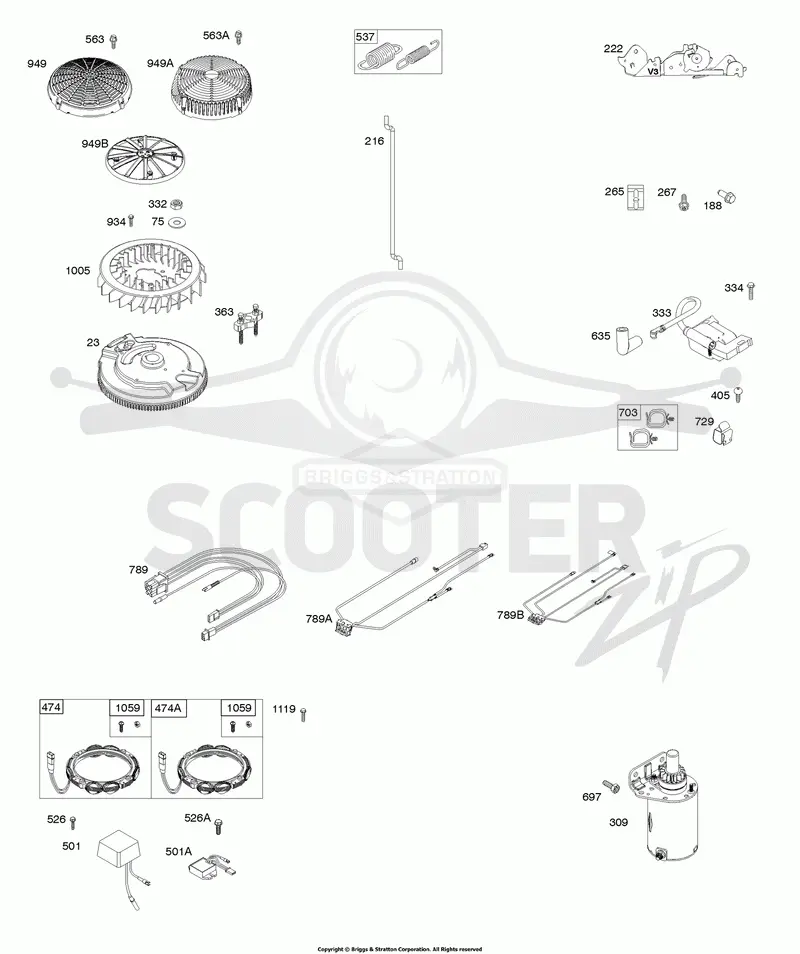 Flywheel, Alternator, Starter, Wire Harness