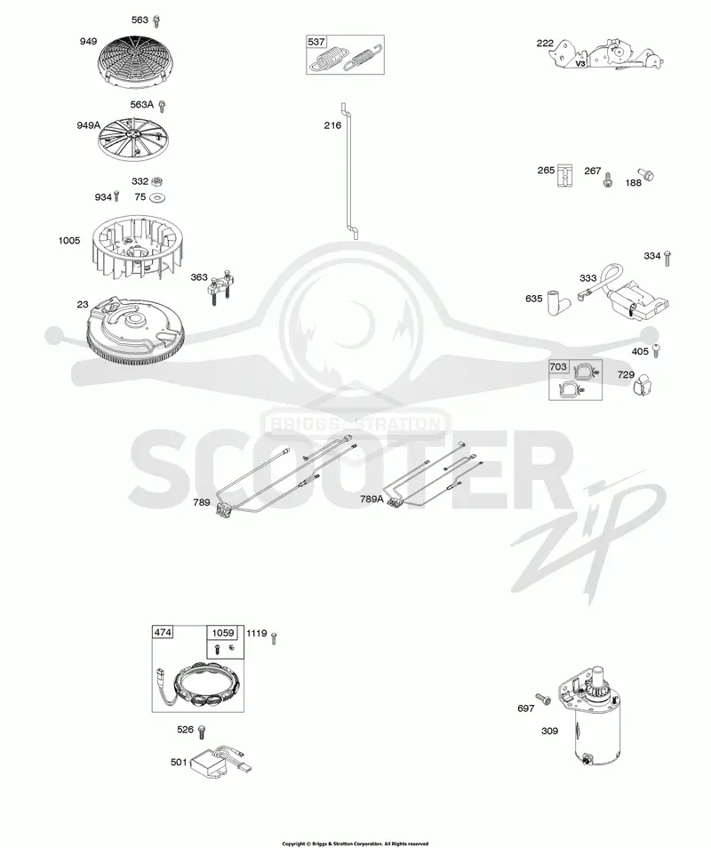 Flywheel, Alternator, Starter, Wire Harness