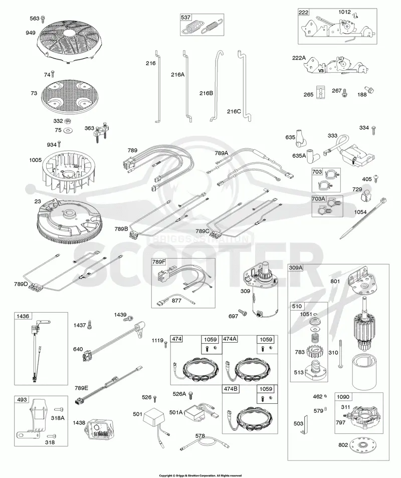 Flywheel, Controls, Wire Harness, Alternator, Starter