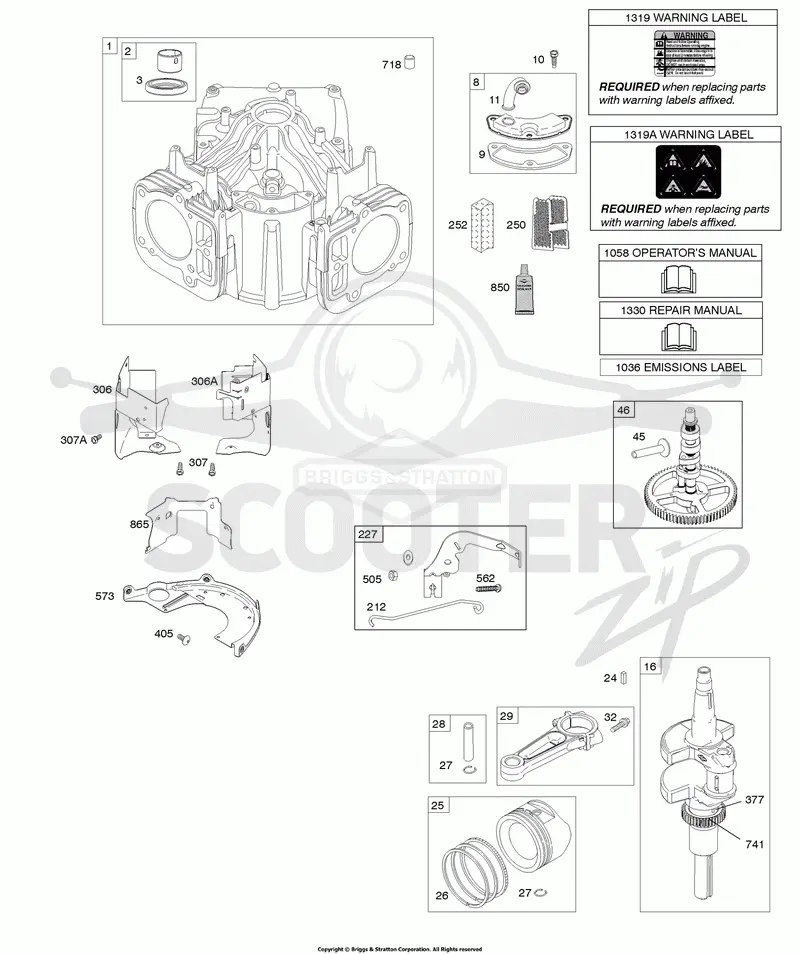 Cylinder, Crankshaft, Camshaft, Air Guides