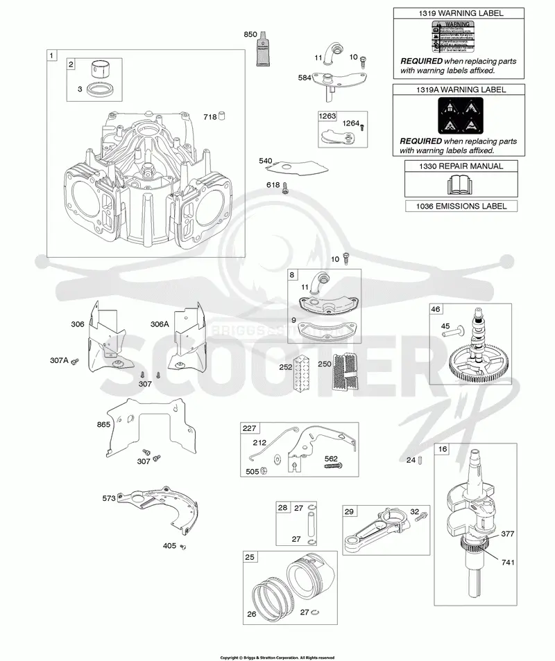 Cylinder, Crankshaft, Camshaft, Air Guides, Piston, Ring, Connecting Rod