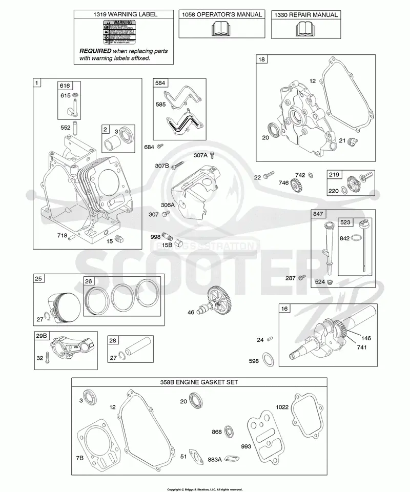 Camshaft, Crankcase Cover, Crankshaft, Cylinder, Lubrication, Piston Group