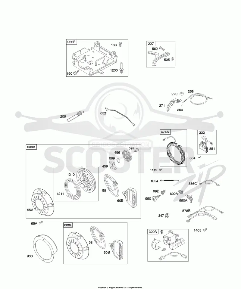 Controls, Electric Starter, Governor Spring, Ignition, Rewind Starter