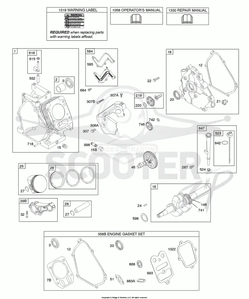 Camshaft, Crankcase Cover, Crankshaft, Cylinder, Lubrication, Piston Group