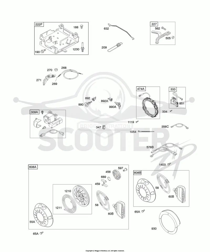 Controls, Electric Starter, Governor Spring, Ignition, Rewind Starter