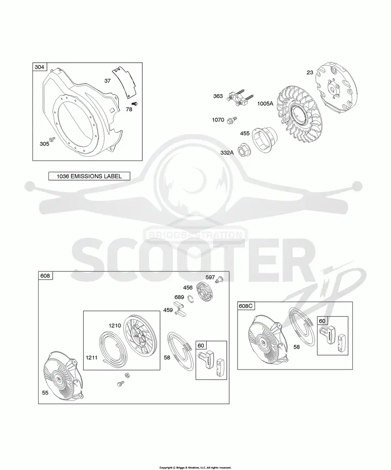 Blower Housing, Flywheel, Rewind Starter