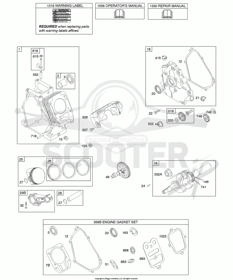 Camshaft, Crankcase Cover, Crankshaft, Cylinder, Lubrication, Piston Group