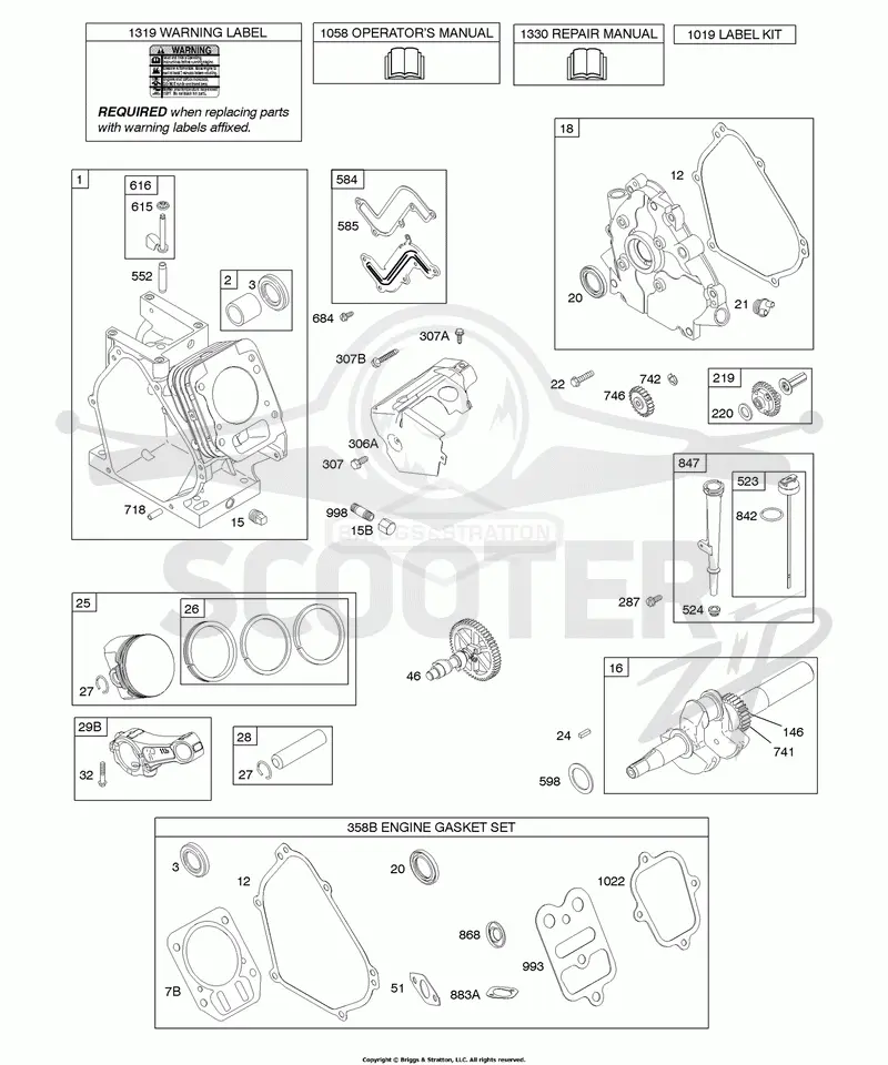 Camshaft, Crankcase Cover, Crankshaft, Cylinder, Lubrication, Piston Group