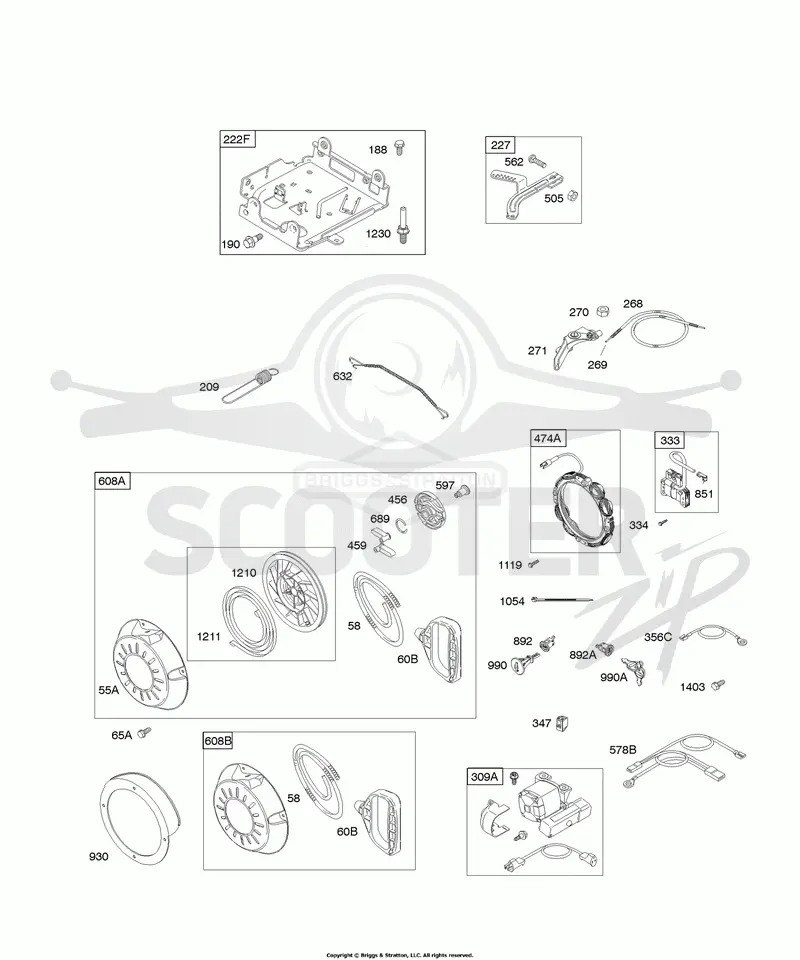 Controls, Electric Starter, Governor Spring, Ignition, Rewind Starter