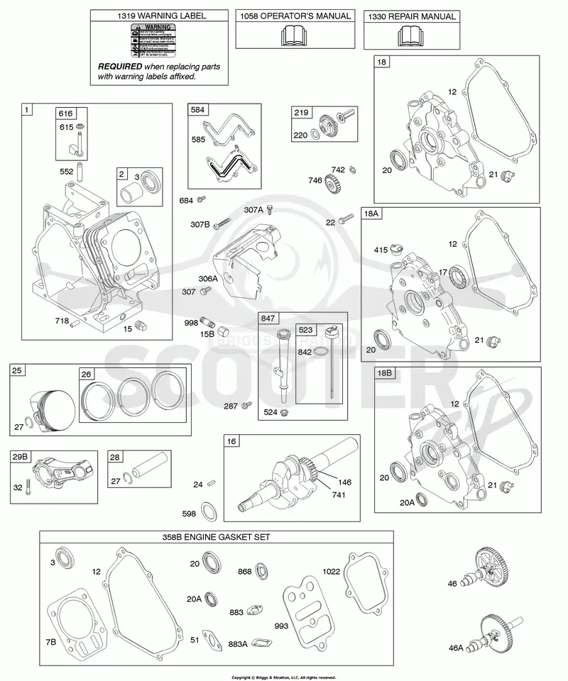 Camshaft, Crankcase Cover, Crankshaft, Cylinder, Lubrication, Piston Group