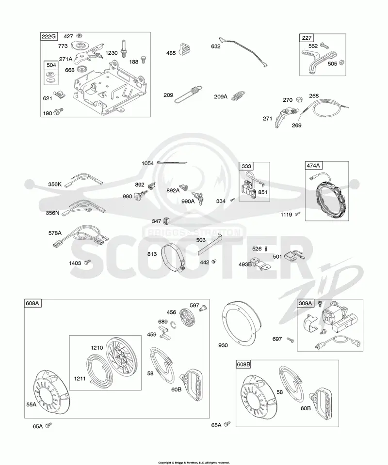 Controls, Electric Starter, Governor Spring, Ignition, Rewind Starter