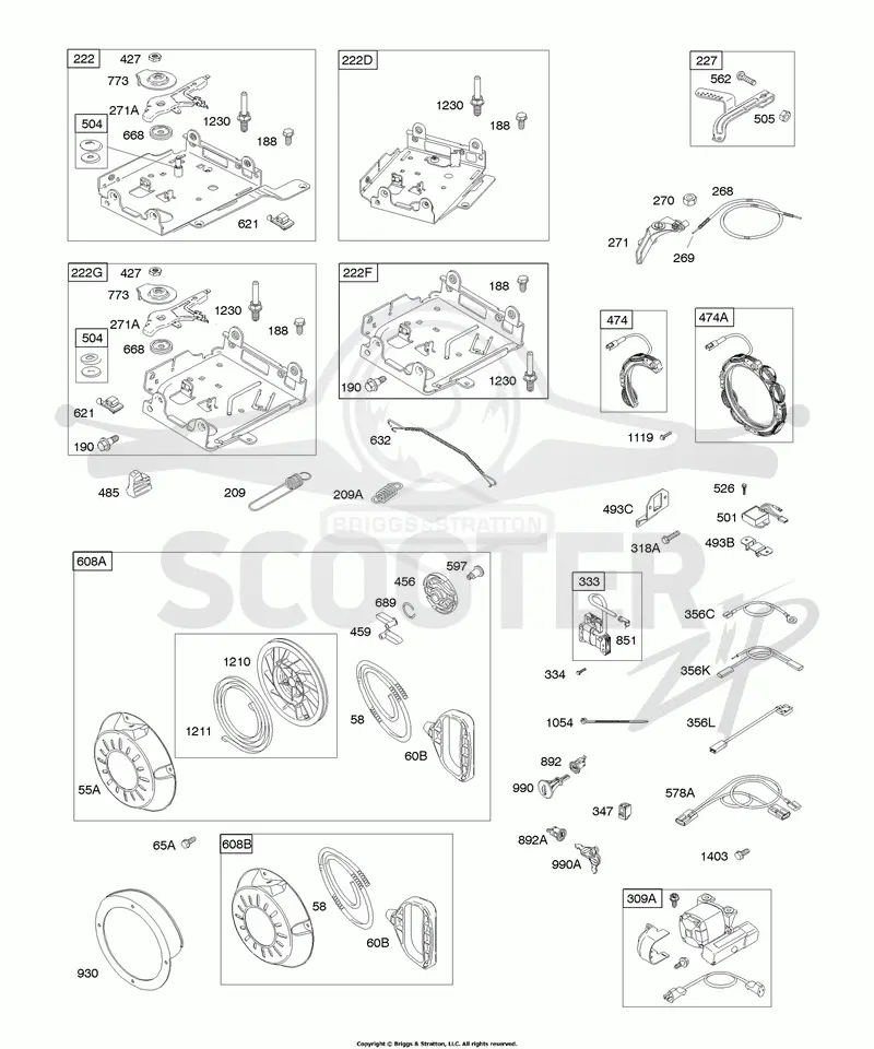 Controls, Electric Starter, Governor Spring, Ignition, Rewind Starter