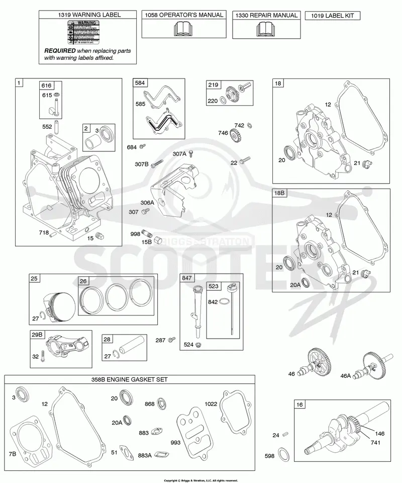 Camshaft, Crankcase Cover, Crankshaft, Cylinder, Lubrication, Piston Group