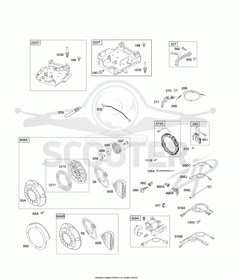 Controls, Electric Starter, Governor Spring, Ignition, Rewind Starter
