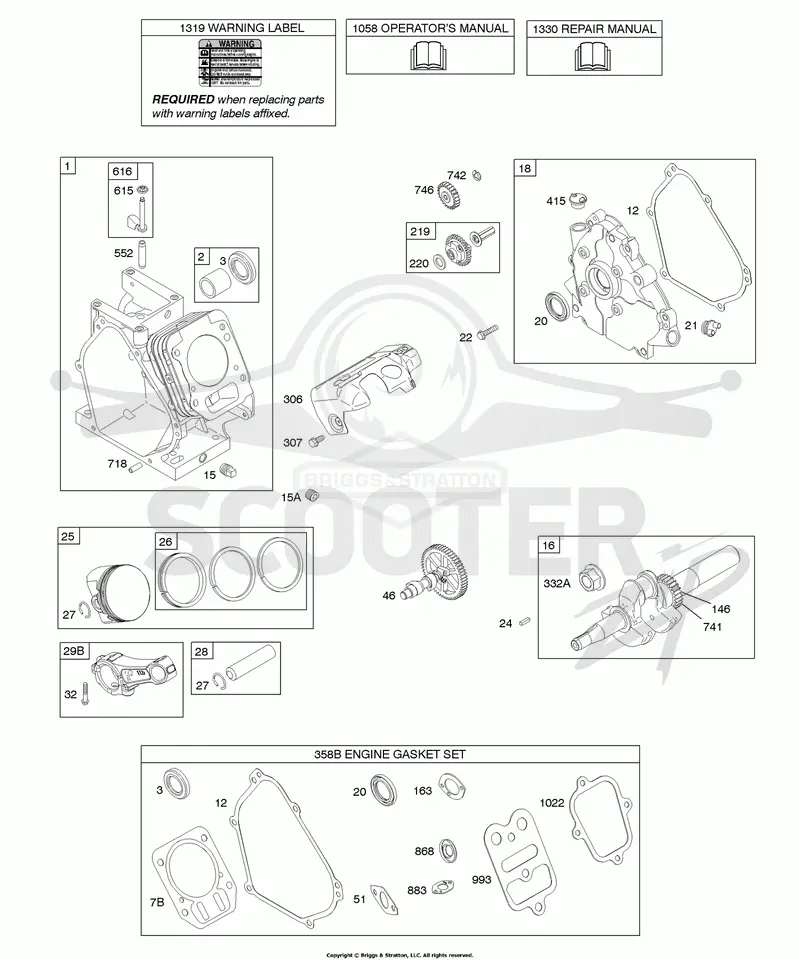 Camshaft, Crankcase Cover, Crankshaft, Cylinder, Lubrication, Piston Group