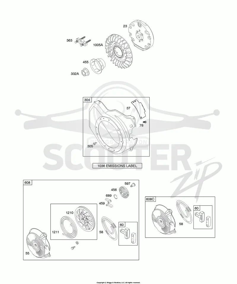 Blower Housing, Flywheel, Rewind Starter