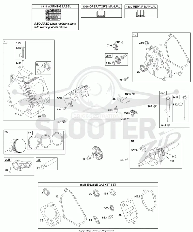 Camshaft, Crankcase Cover, Crankshaft, Cylinder, Lubrication, Piston Group