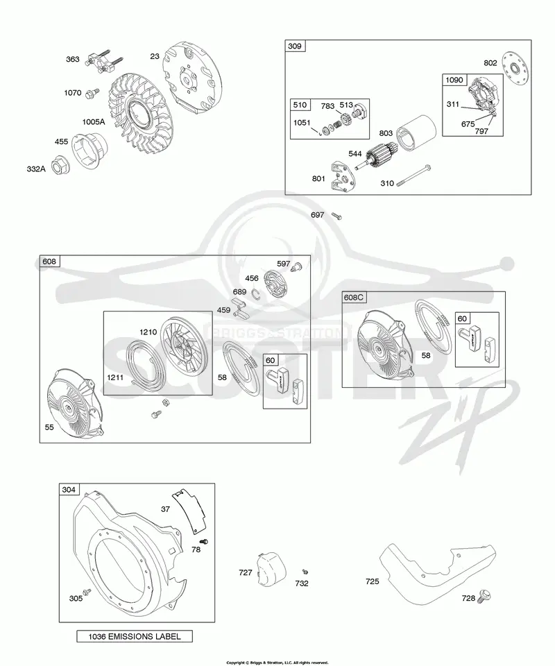 Blower Housing, Electric Starter, Flywheel, Rewind Starter