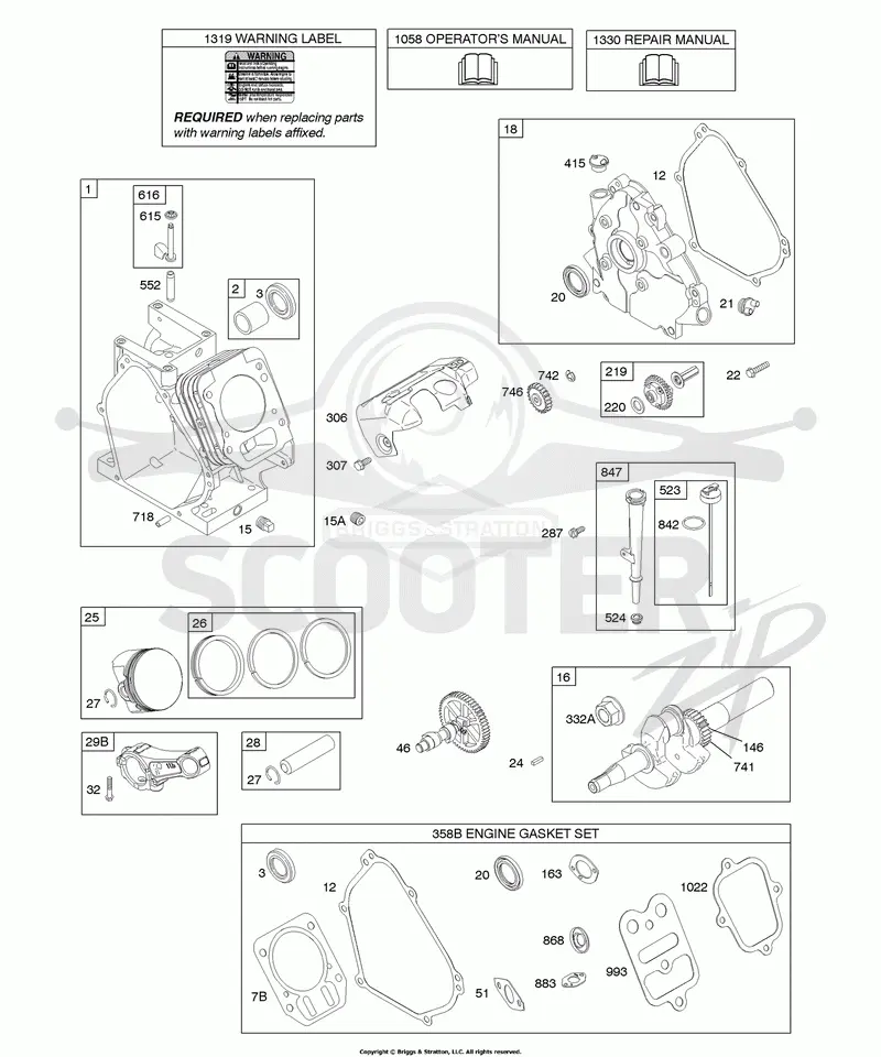 Camshaft, Crankcase Cover, Crankshaft, Cylinder, Lubrication, Piston Group
