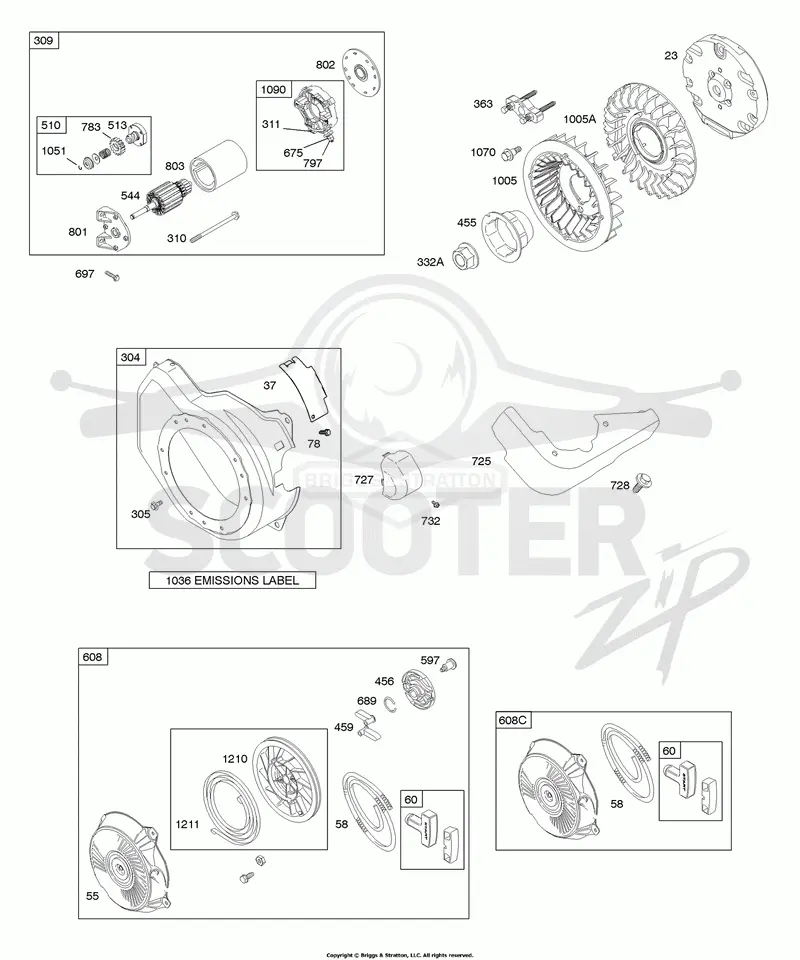 Blower Housing, Electric Starter, Flywheel, Rewind Starter