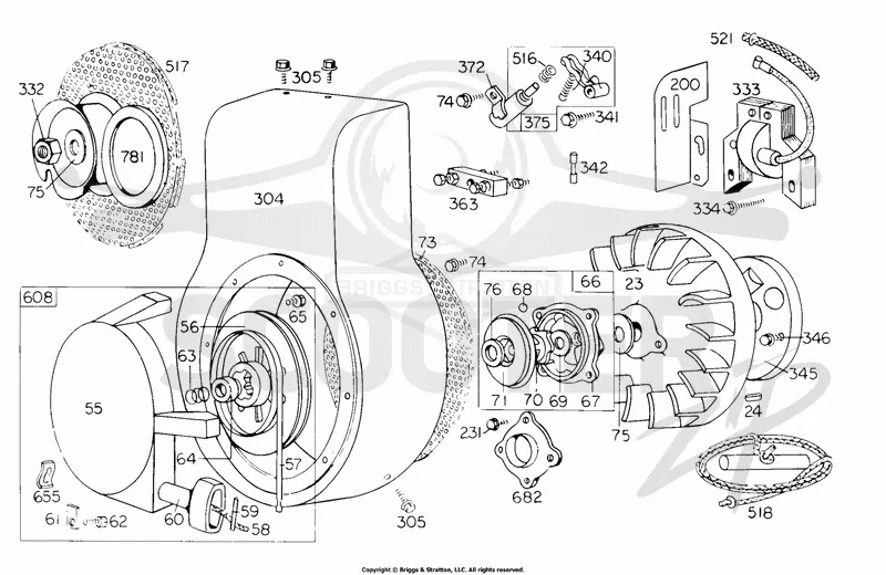 Blower Hsg, Rewind,Flywheel