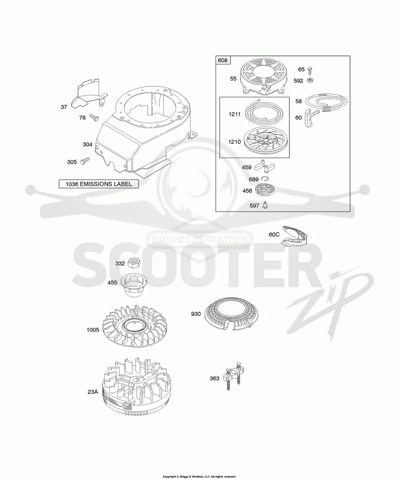 Blower Housing/Shrouds, Flywheel, Rewind Starter