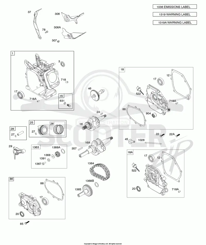 Cylinder, Crankcase Cover, Piston & Rings