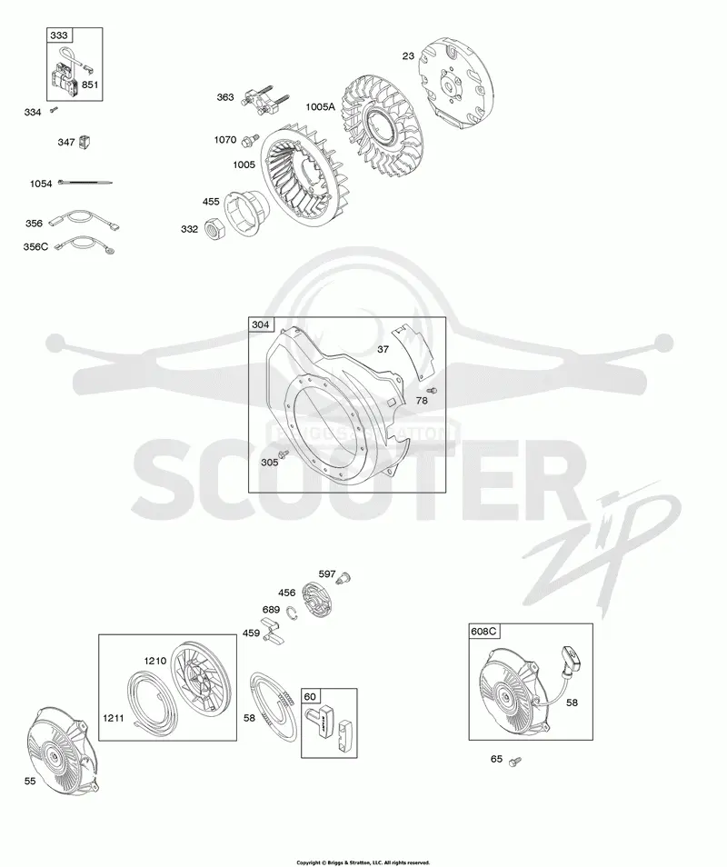 Blower Housing/Shrouds, Flywheel, Ignition, Rewind Starter