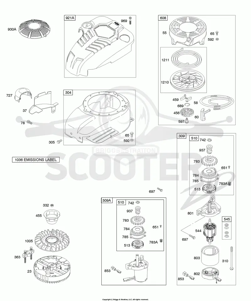 Blower Housing/Shrouds, Electric Starter, Flywheel, Rewind Starter