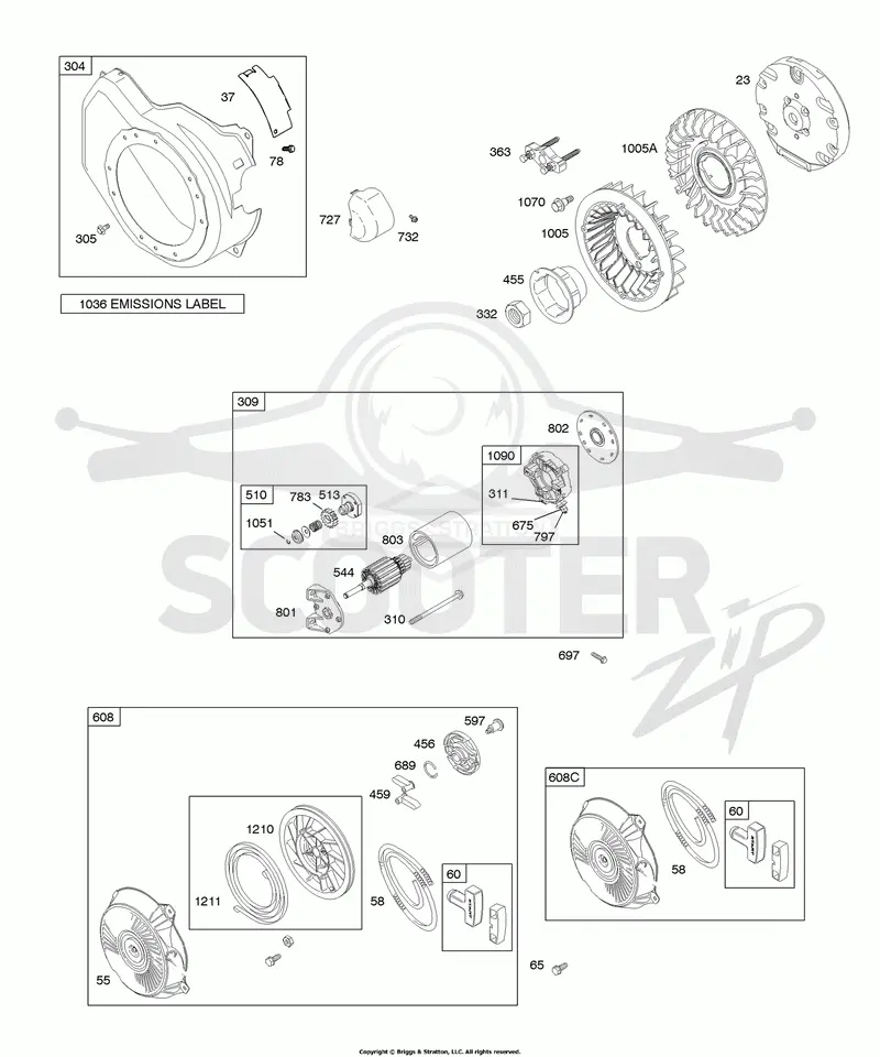 Blower Housing, Electric Starter, Flywheel, Rewind Starter