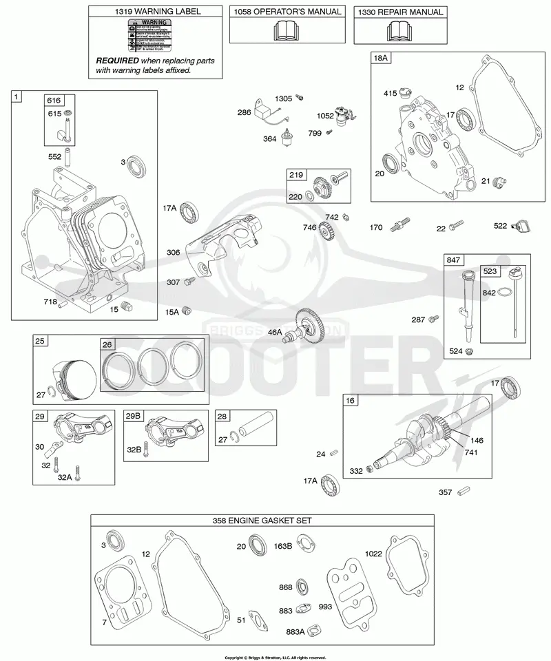 Camshaft, Crankcase Cover, Crankshaft, Cylinder, Lubrication, Piston Group