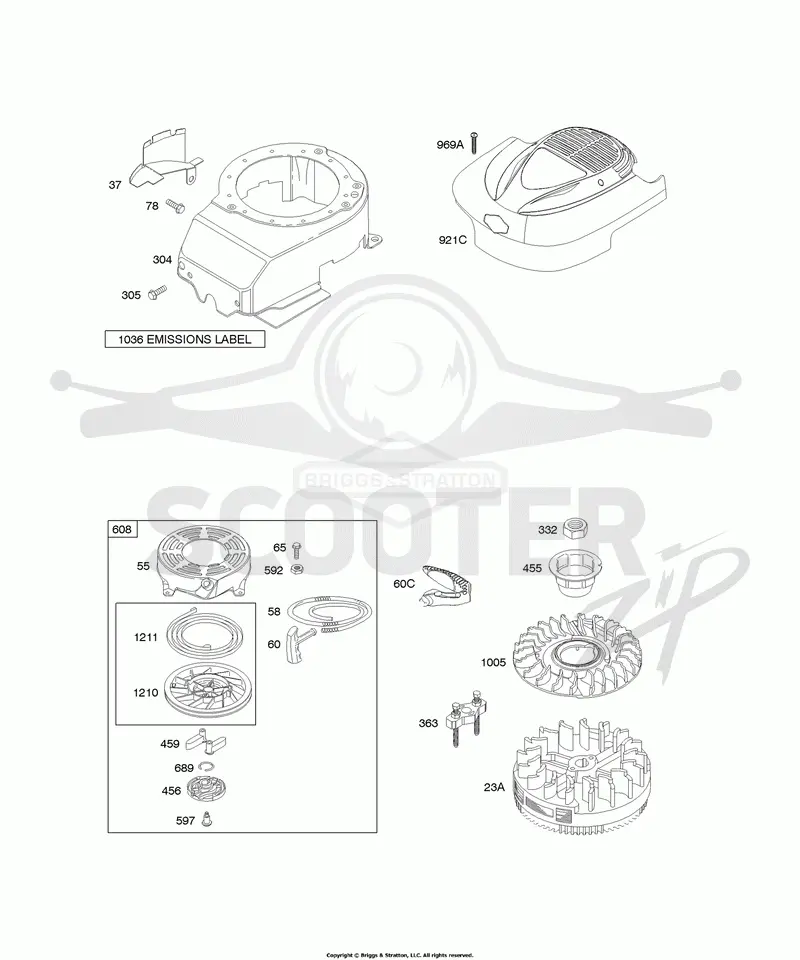 Blower Housing/Shrouds, Flywheel, Rewind Starter