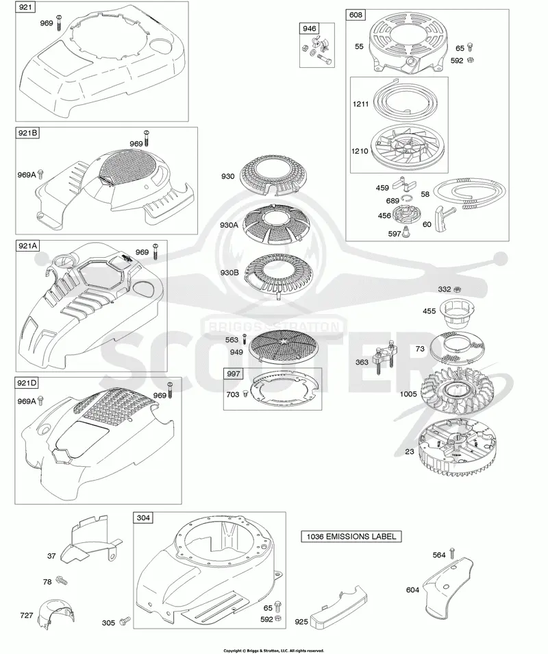 Blower Housing/Shrouds, Flywheel, Rewind Starter