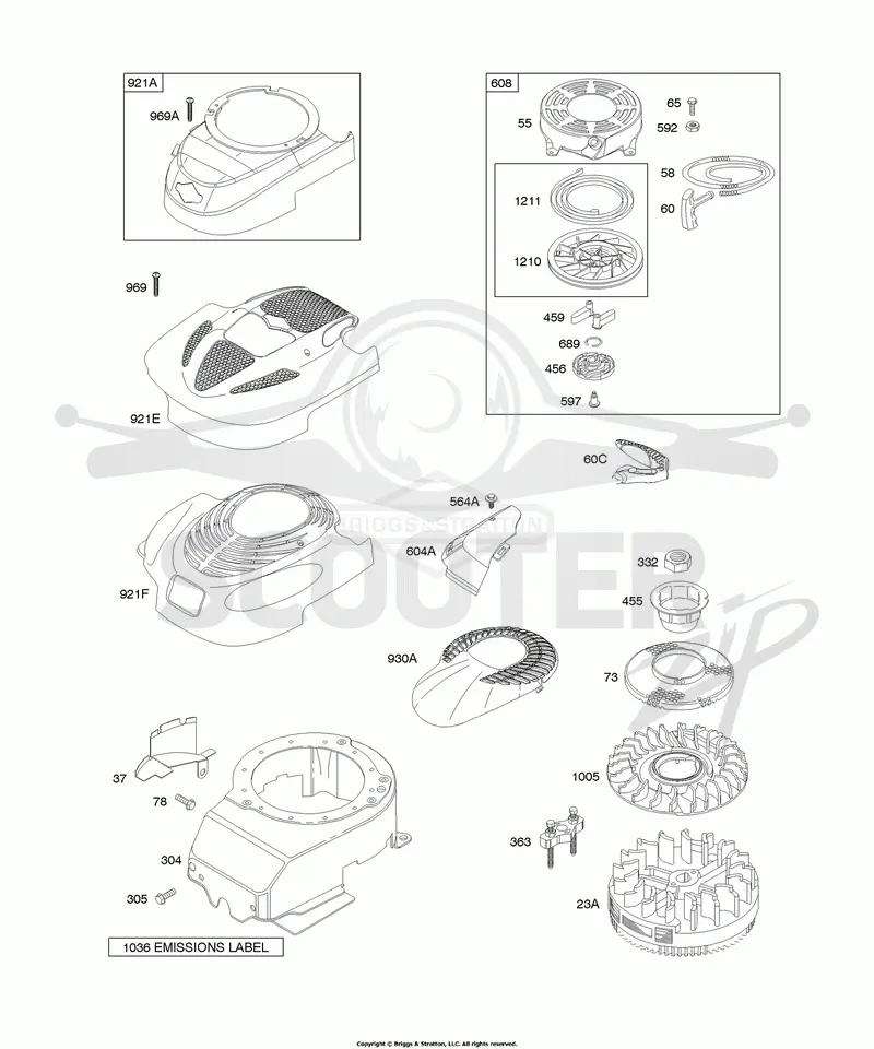 Blower Housing/Shrouds, Flywheel, Rewind Starter