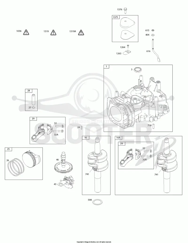 Camshaft, Crankshaft, Cylinder, Operators Manual, Piston/Rings/Connecting Rod, Warning Label