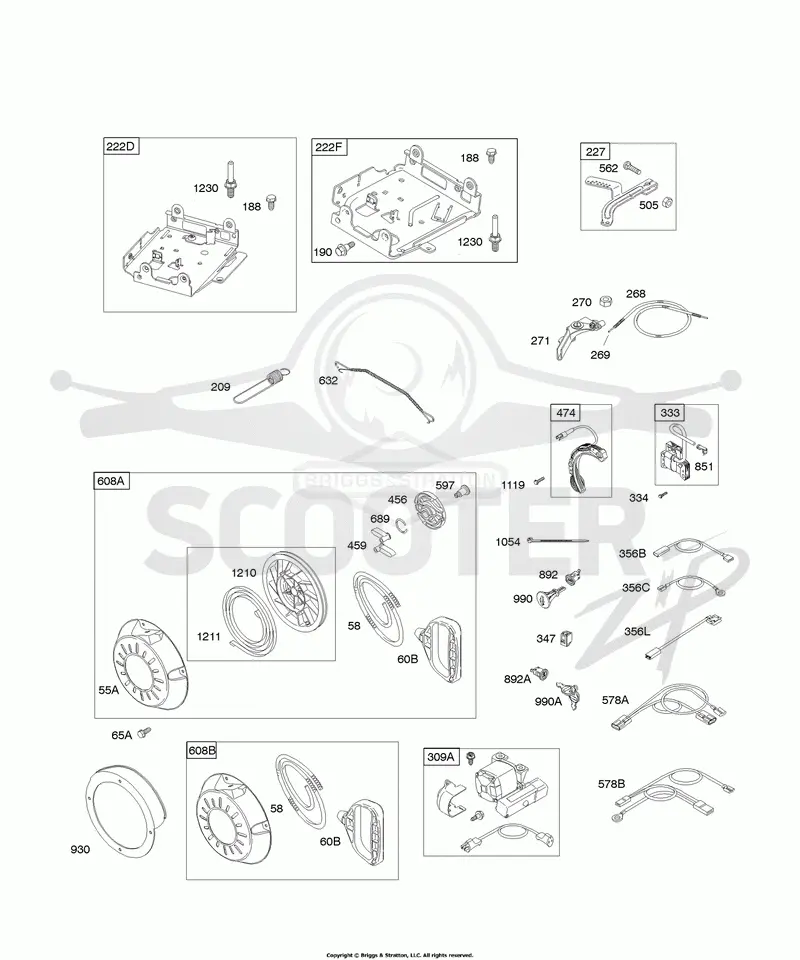 Controls, Electric Starter, Governor Spring, Ignition, Rewind Starter