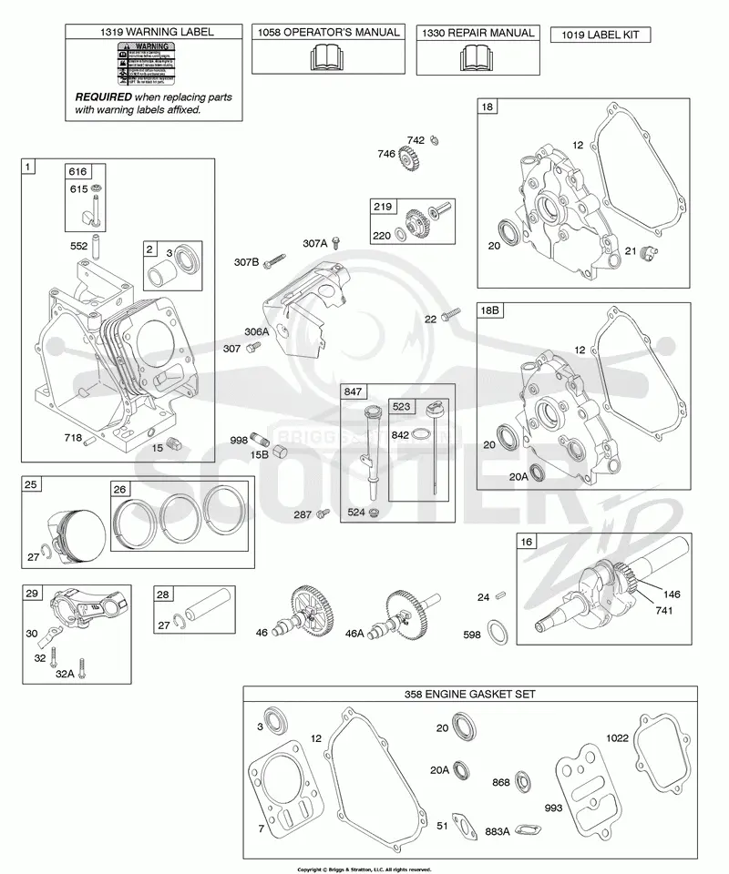 Camshaft, Crankcase Cover, Crankshaft, Cylinder, Lubrication, Piston Group