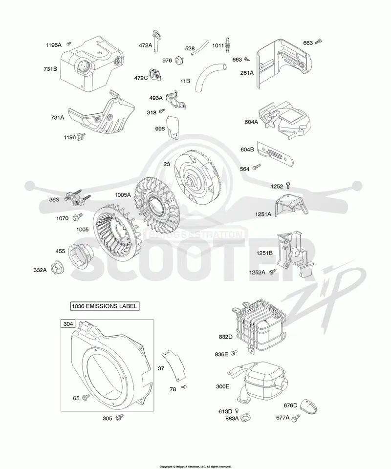 Blower Housing/Shrouds, Exhaust System, Flywheel