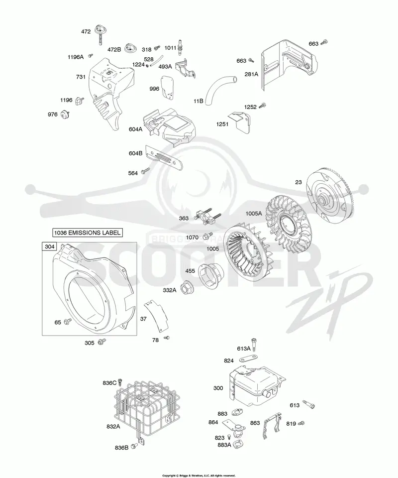 Blower Housing/Shrouds, Exhaust System, Flywheel
