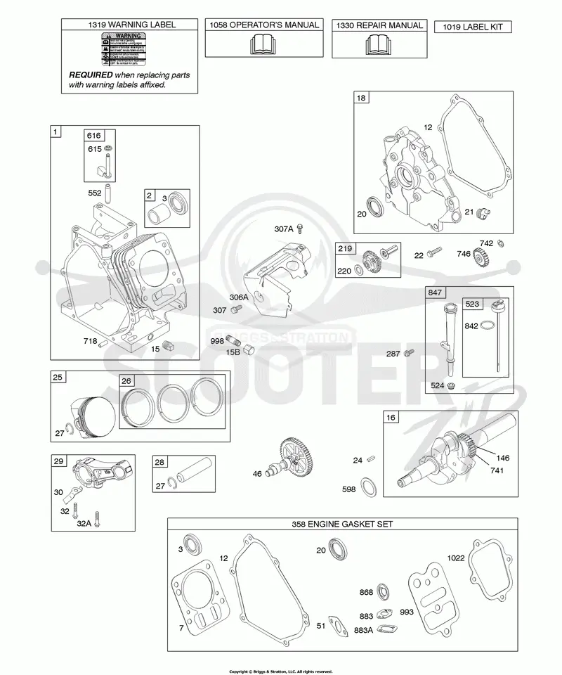 Camshaft, Crankcase Cover, Crankshaft, Cylinder, Lubrication, Piston Group
