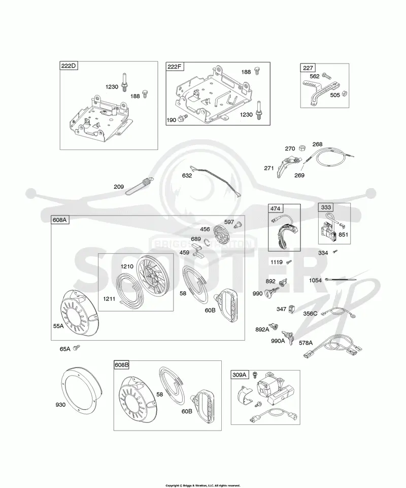 Controls, Electric Starter, Governor Spring, Ignition, Rewind Starter