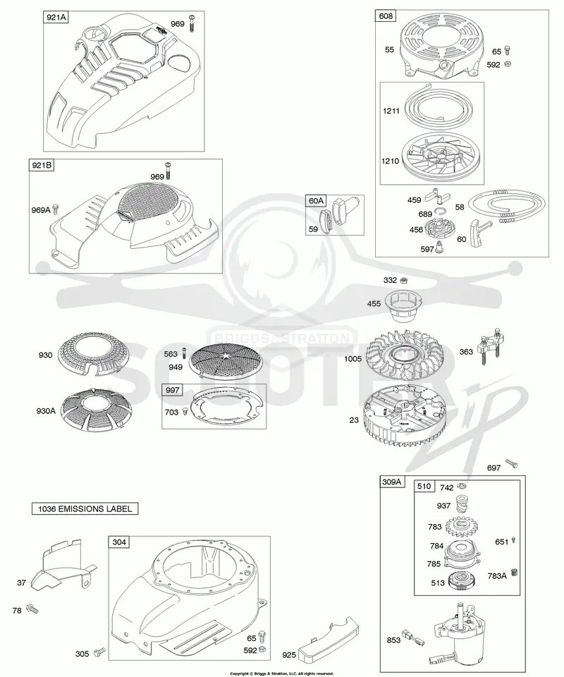 Blower Housing/Shrouds, Electric Starter, Flywheel, Rewind Starter