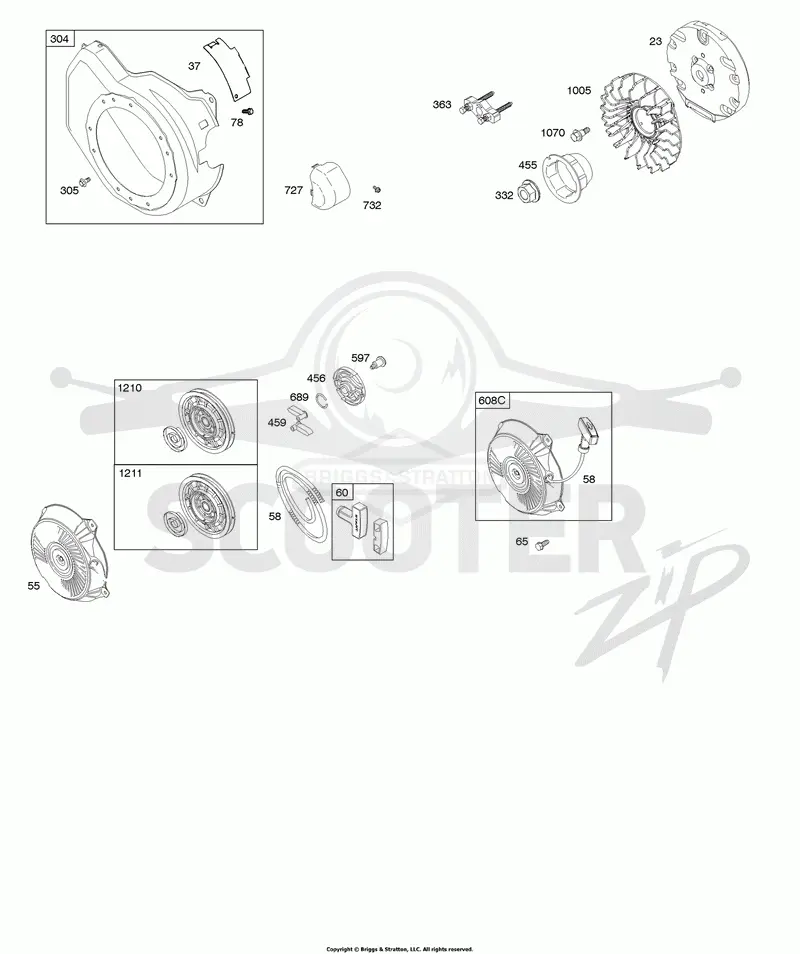 Blower Housing, Flywheel, Rewind Starter