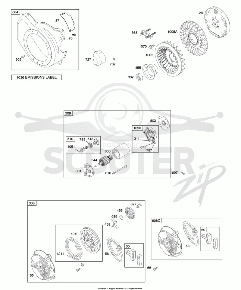 Blower Housing, Electric Starter, Flywheel, Rewind Starter
