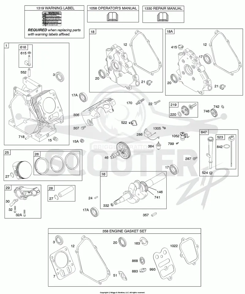 Camshaft, Crankcase Cover, Crankshaft, Cylinder, Lubrication, Piston Group